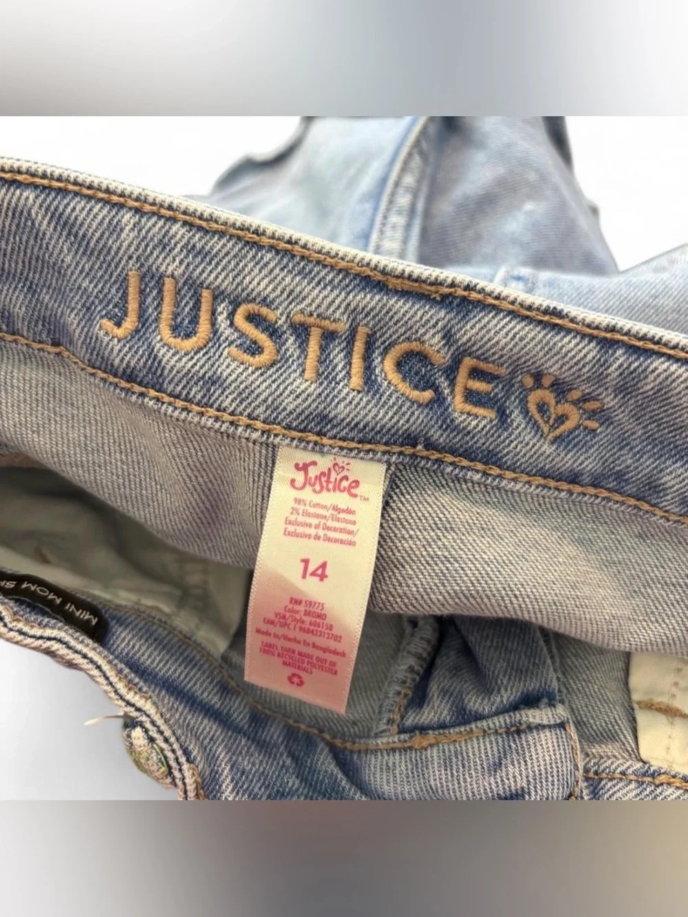 💜$5 BUNDLED- Justice Light Blue Distressed Denim Shorts with Color Stitching